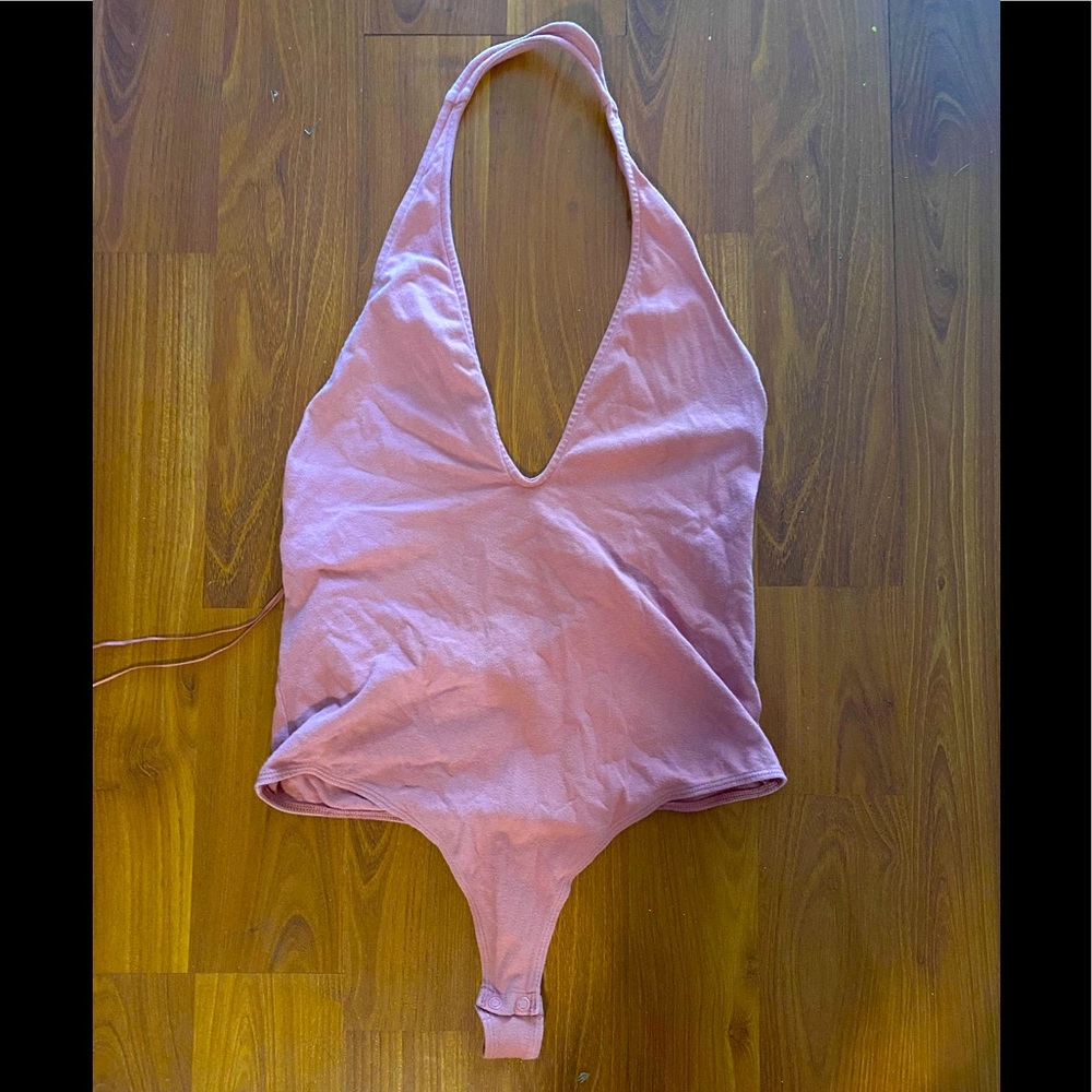 Express one eleven deep V halter thong bodysuit